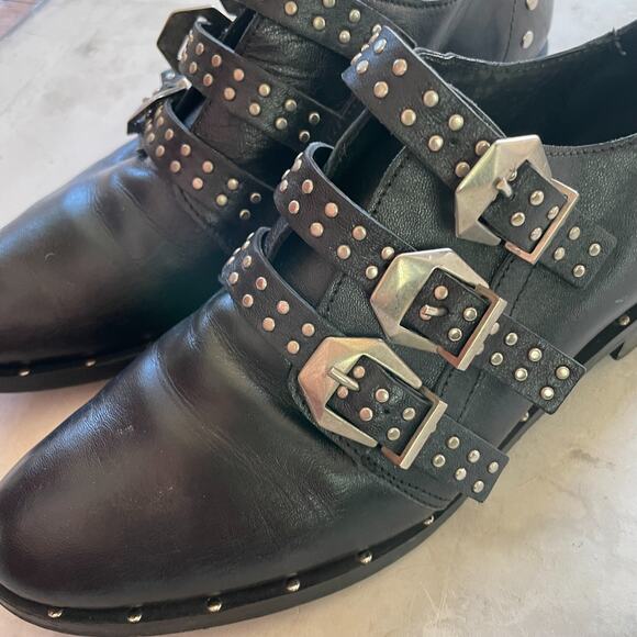 Italian Leather Studded Punk Goth Statement Buckle Oxfords Sz 38 Made in Italy - Picture 5 of 9